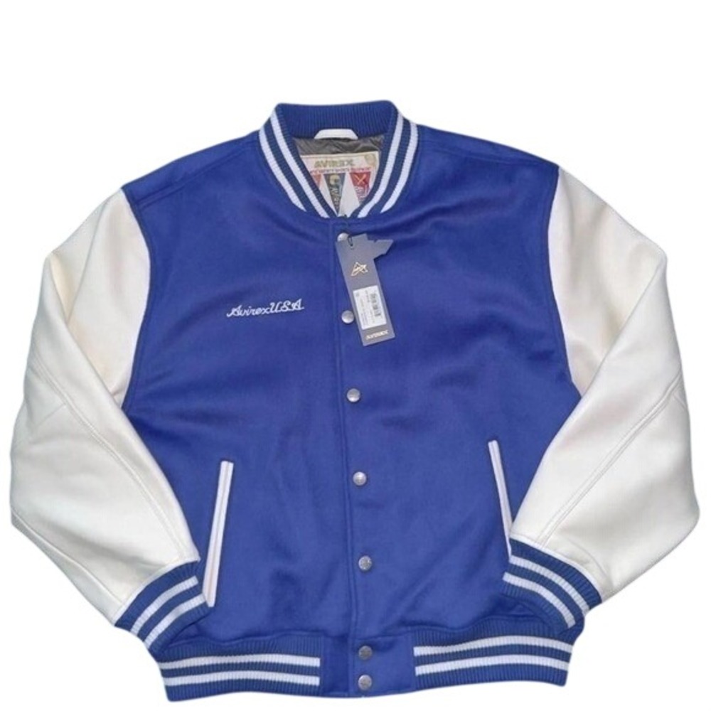Avirex USA Varsity Jacket Blue White Leather Wool XXL AVC008099 New